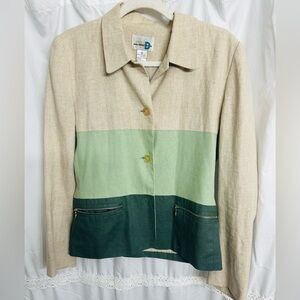 Paul Harris Design Women Linen Blazer/Jacket Tan and Green tones size Small